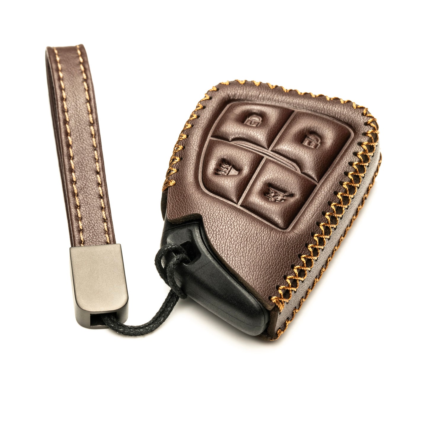 Vitodeco Genuine Leather Smart Key Fob Case Compatible with GMC Canyon, Sierra, Yukon, Acadia, Terrain (2021 - 2026 Models) - 4 Buttons