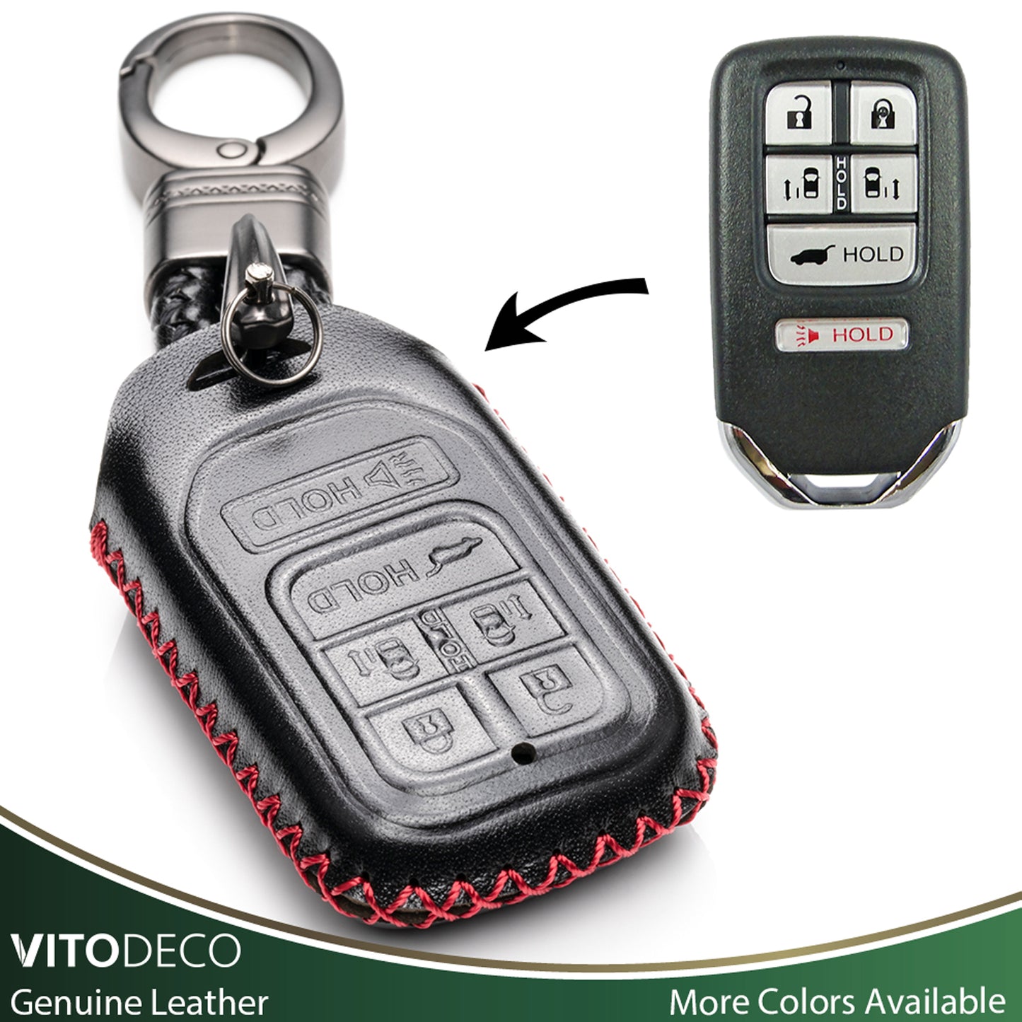 Vitodeco Leather Key Fob Case Compatible for 2014-2019 Honda Odyssey, 6-Button