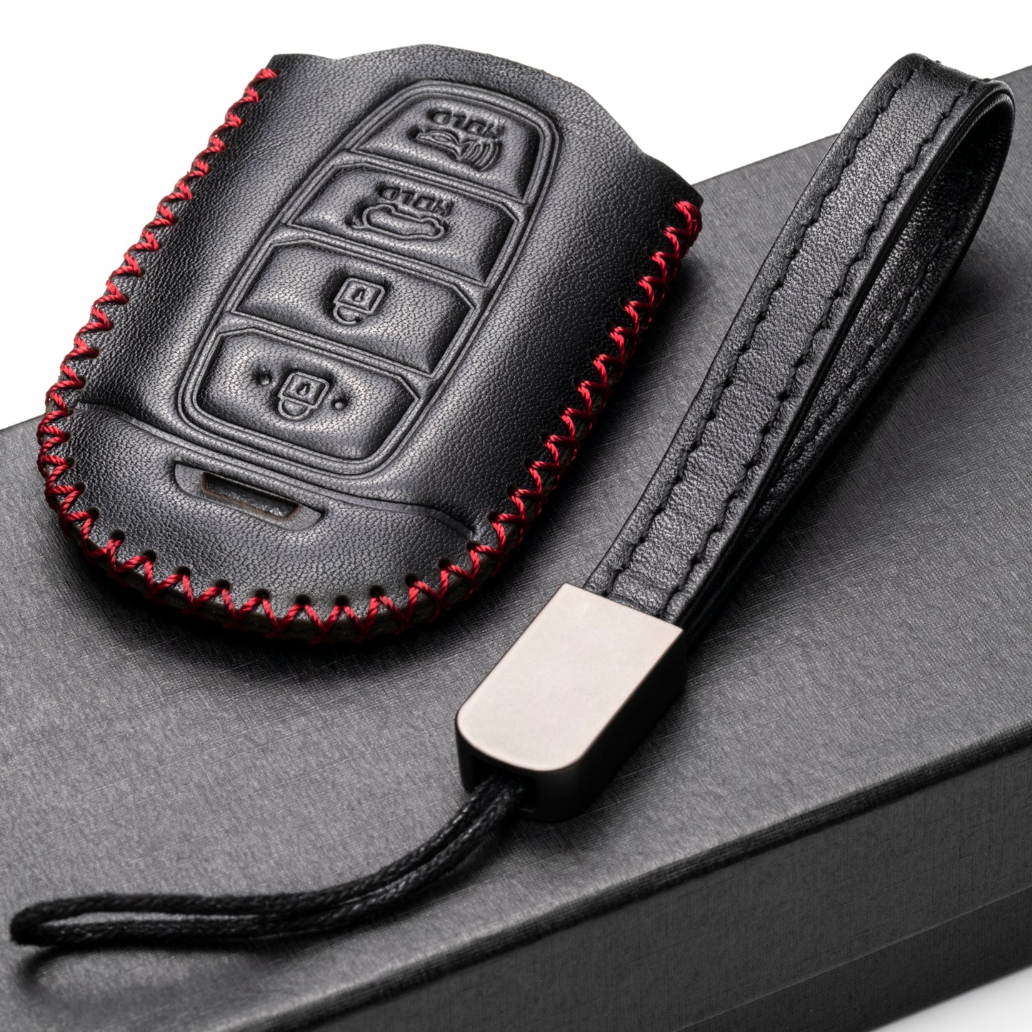 Vitodeco Leather Key Fob Case Compatible for 2017-2020 Hynundai Veloster, 2019-2020 Hyundai Santa FE, Hyundai Kona, 2020 Hyundai Accent, 4-Button