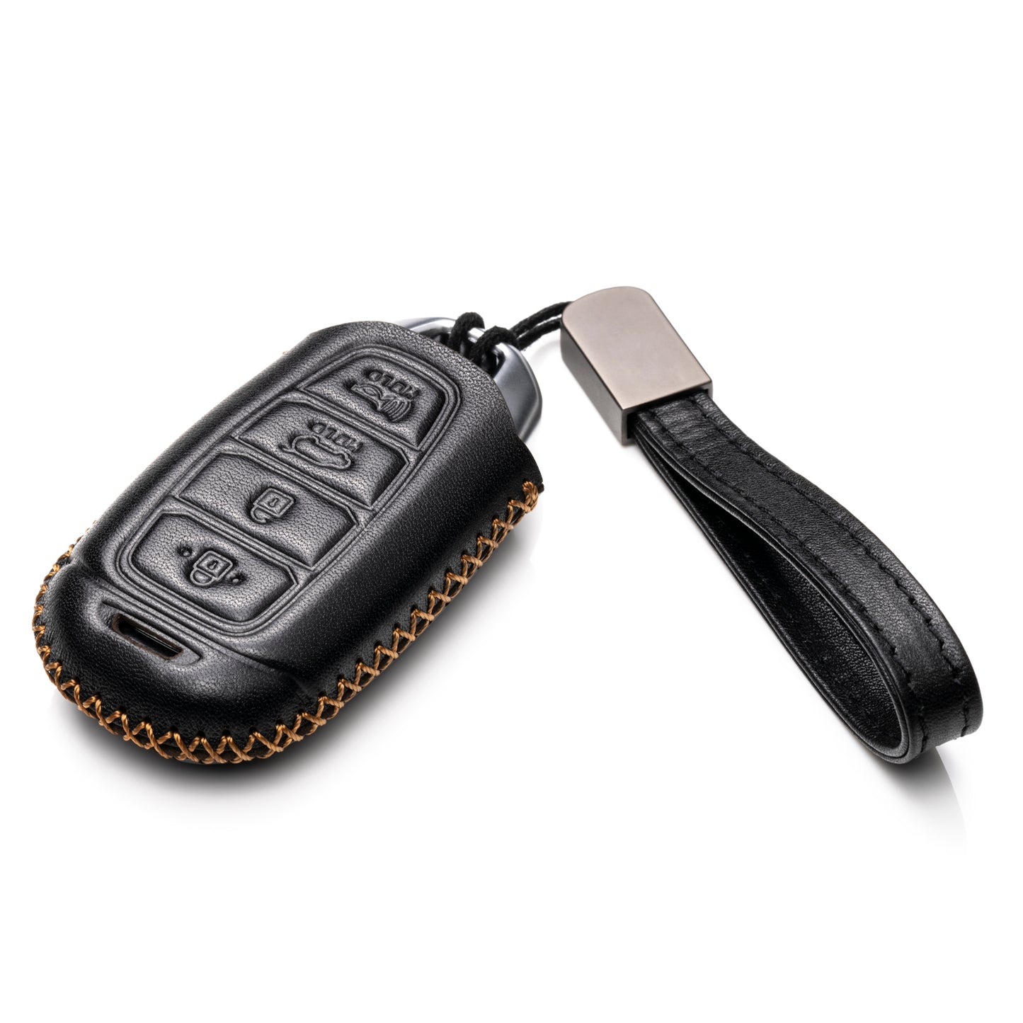 Vitodeco Leather Key Fob Case Compatible for 2017-2020 Hynundai Veloster, 2019-2020 Hyundai Santa FE, Hyundai Kona, 2020 Hyundai Accent, 4-Button