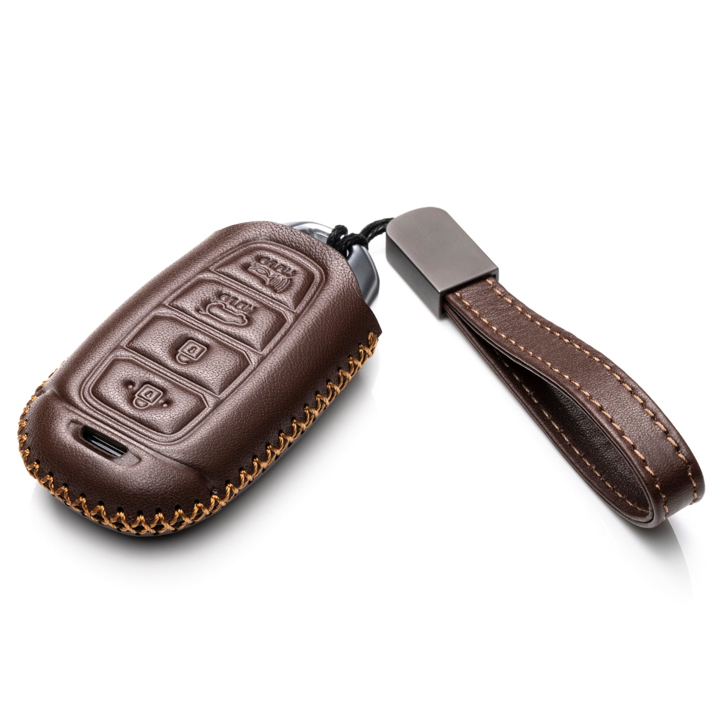 Vitodeco Leather Key Fob Case Compatible for 2017-2020 Hynundai Veloster, 2019-2020 Hyundai Santa FE, Hyundai Kona, 2020 Hyundai Accent, 4-Button