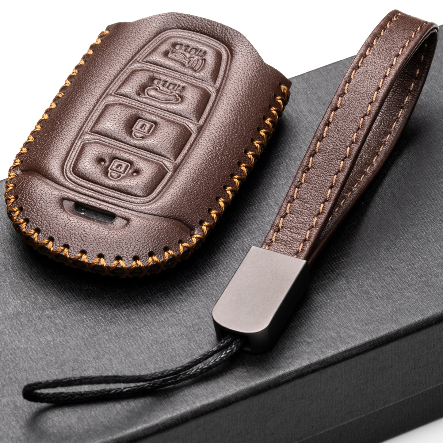 Vitodeco Leather Key Fob Case Compatible for 2017-2020 Hynundai Veloster, 2019-2020 Hyundai Santa FE, Hyundai Kona, 2020 Hyundai Accent, 4-Button