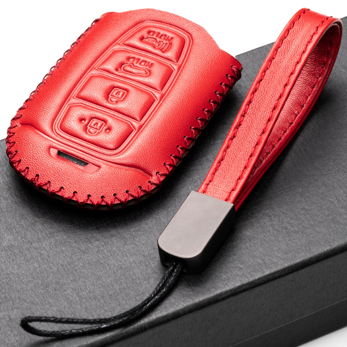 Vitodeco Leather Key Fob Case Compatible for 2017-2020 Hynundai Veloster, 2019-2020 Hyundai Santa FE, Hyundai Kona, 2020 Hyundai Accent, 4-Button