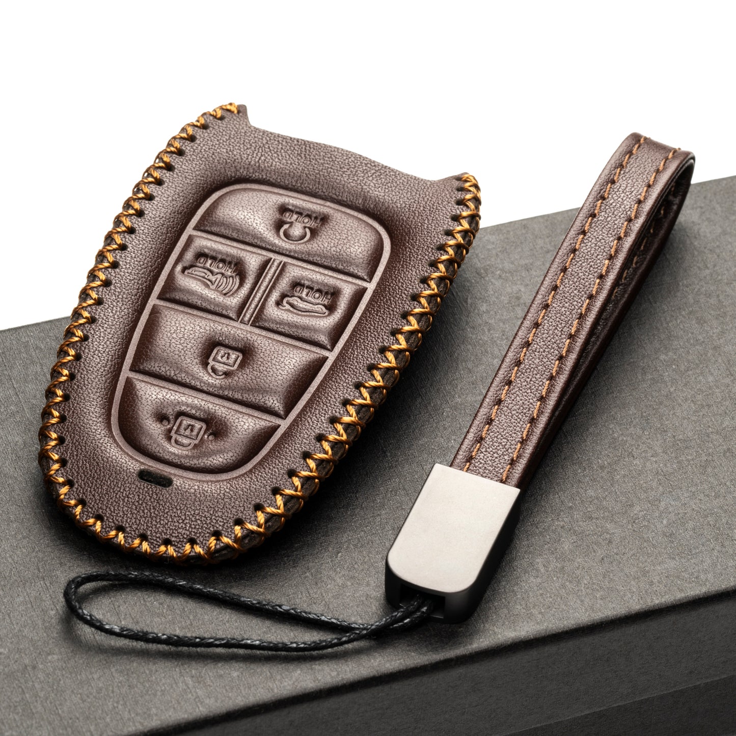 Vitodeco Leather Smart Key Fob Case Compatible with Tucson, Santa FE 2021 - 2025, Sonata, Nexo 2019 - 2025, 5-Button
