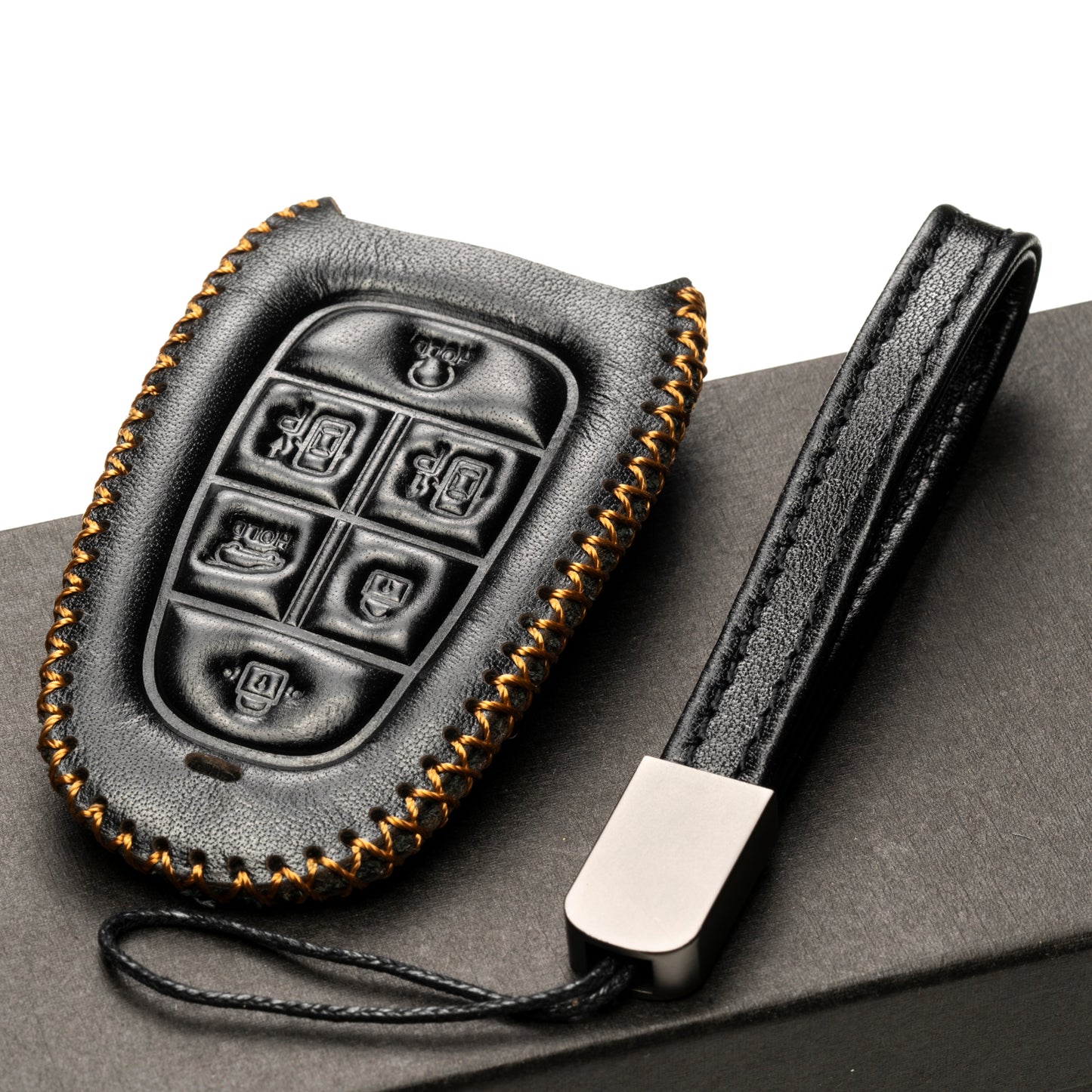 Vitodeco Leather Smart Key Fob Case Compatible with Tucson, Santa FE 2021 - 2025, Sonata, Nexo 2019 - 2024, 6-Button