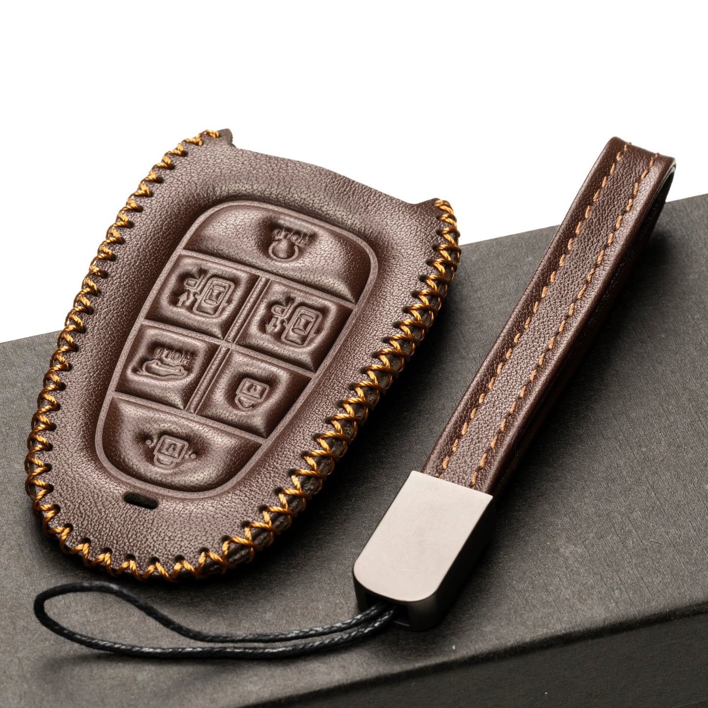 Vitodeco Leather Smart Key Fob Case Compatible with Tucson, Santa FE 2021 - 2025, Sonata, Nexo 2019 - 2024, 6-Button