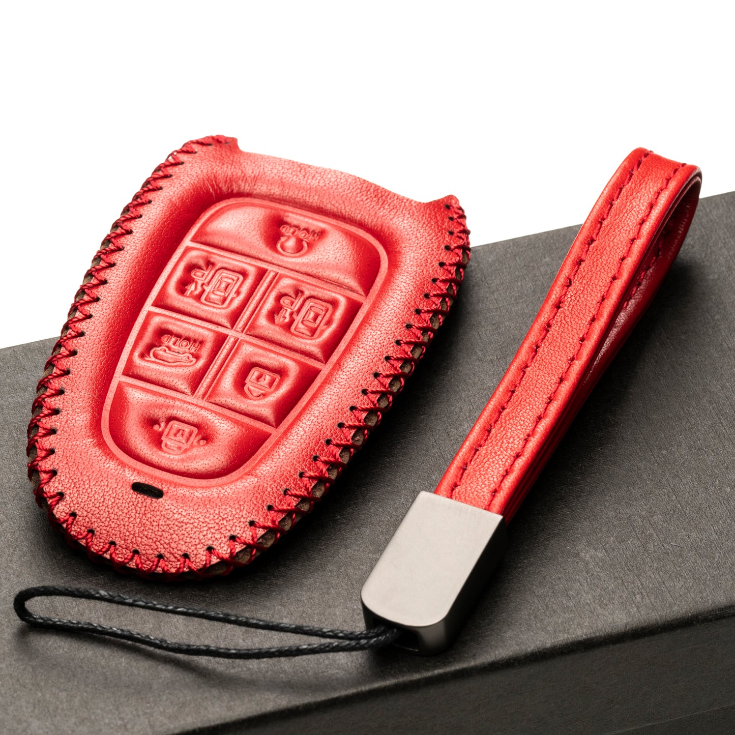 Vitodeco Leather Smart Key Fob Case Compatible with Tucson, Santa FE 2021 - 2025, Sonata, Nexo 2019 - 2024, 6-Button