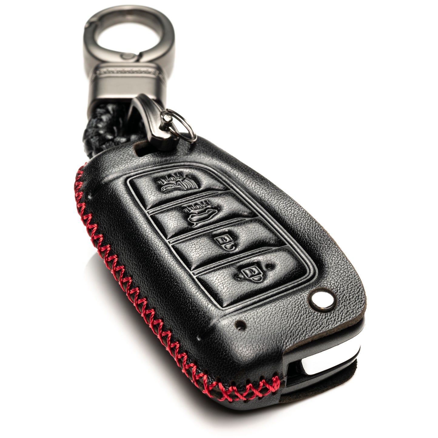 Vitodeco Leather Key Fob Case Compatible for Hyundai Accent, Kona, Santa Fe, Tucson, Venue, Sonata, Veloster 2018-2022, 4-Button