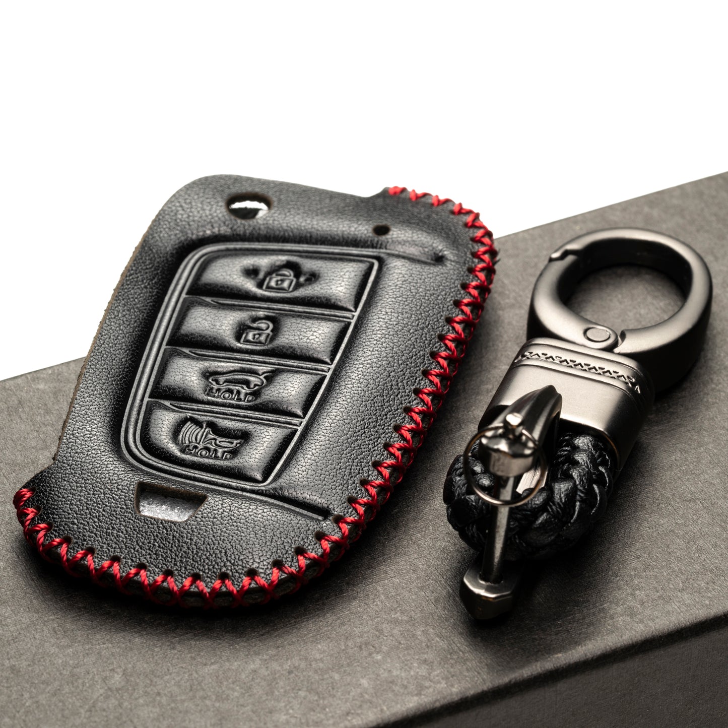 Vitodeco Leather Key Fob Case Compatible for Hyundai Accent, Kona, Santa Fe, Tucson, Venue, Sonata, Veloster 2018-2022, 4-Button