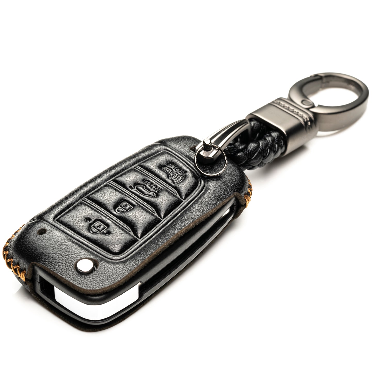 Vitodeco Leather Key Fob Case Compatible for Hyundai Accent, Kona, Santa Fe, Tucson, Venue, Sonata, Veloster 2018-2022, 4-Button