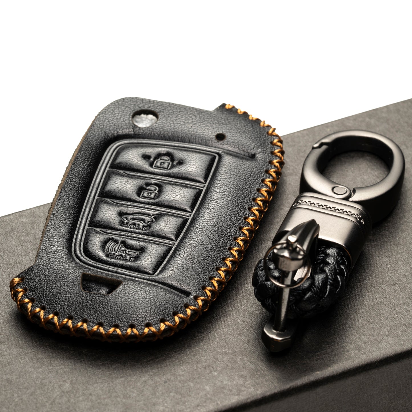 Vitodeco Leather Key Fob Case Compatible for Hyundai Accent, Kona, Santa Fe, Tucson, Venue, Sonata, Veloster 2018-2022, 4-Button