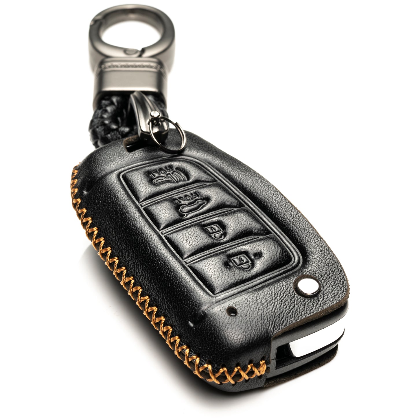 Vitodeco Leather Key Fob Case Compatible for Hyundai Accent, Kona, Santa Fe, Tucson, Venue, Sonata, Veloster 2018-2022, 4-Button