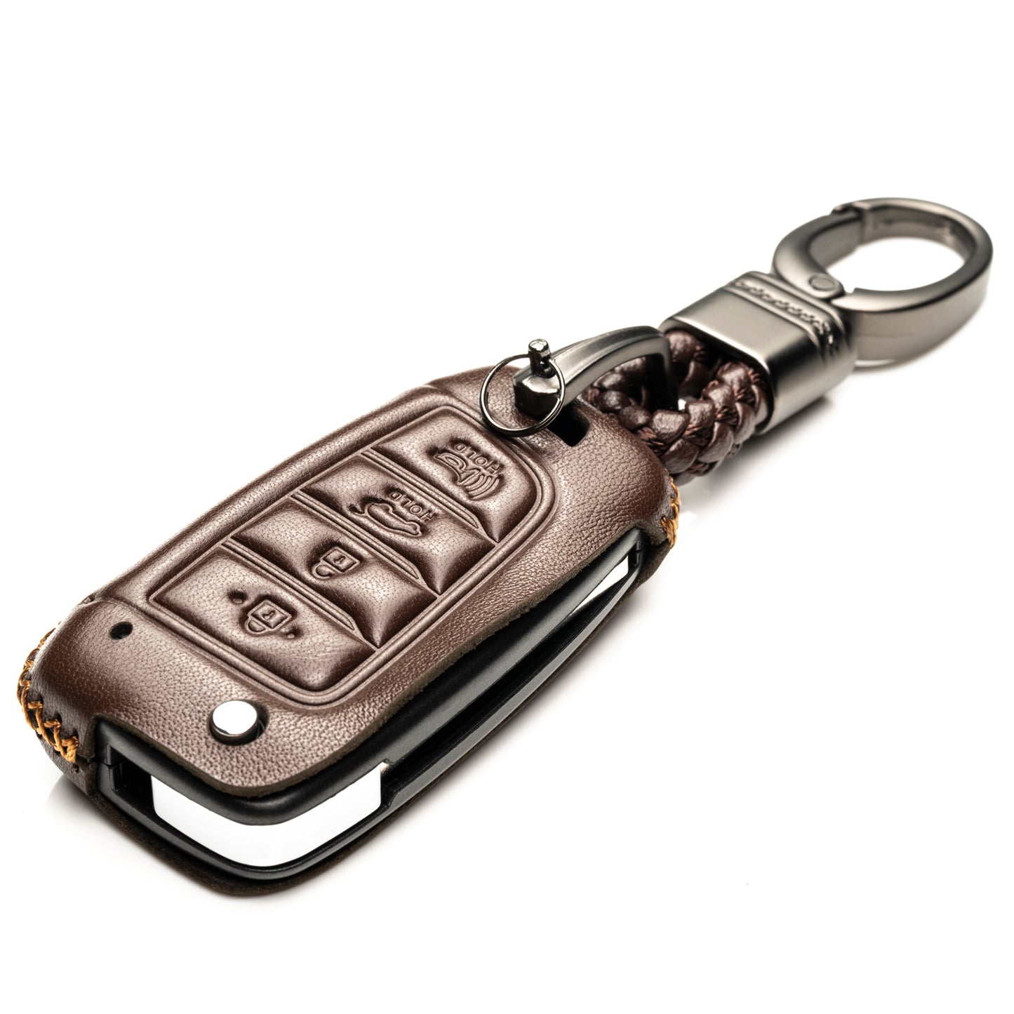 Vitodeco Leather Key Fob Case Compatible for Hyundai Accent, Kona, Santa Fe, Tucson, Venue, Sonata, Veloster 2018-2022, 4-Button