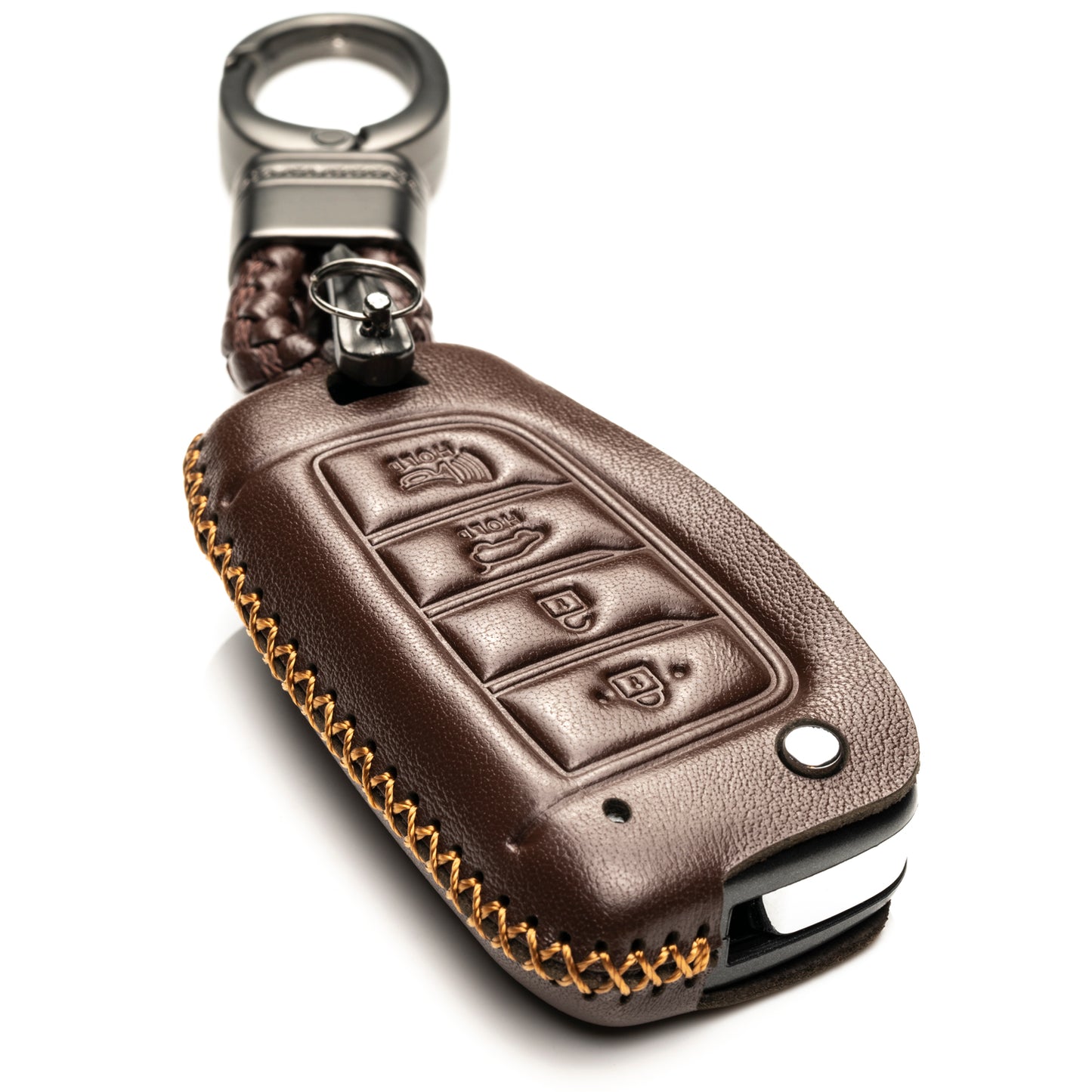 Vitodeco Leather Key Fob Case Compatible for Hyundai Accent, Kona, Santa Fe, Tucson, Venue, Sonata, Veloster 2018-2022, 4-Button