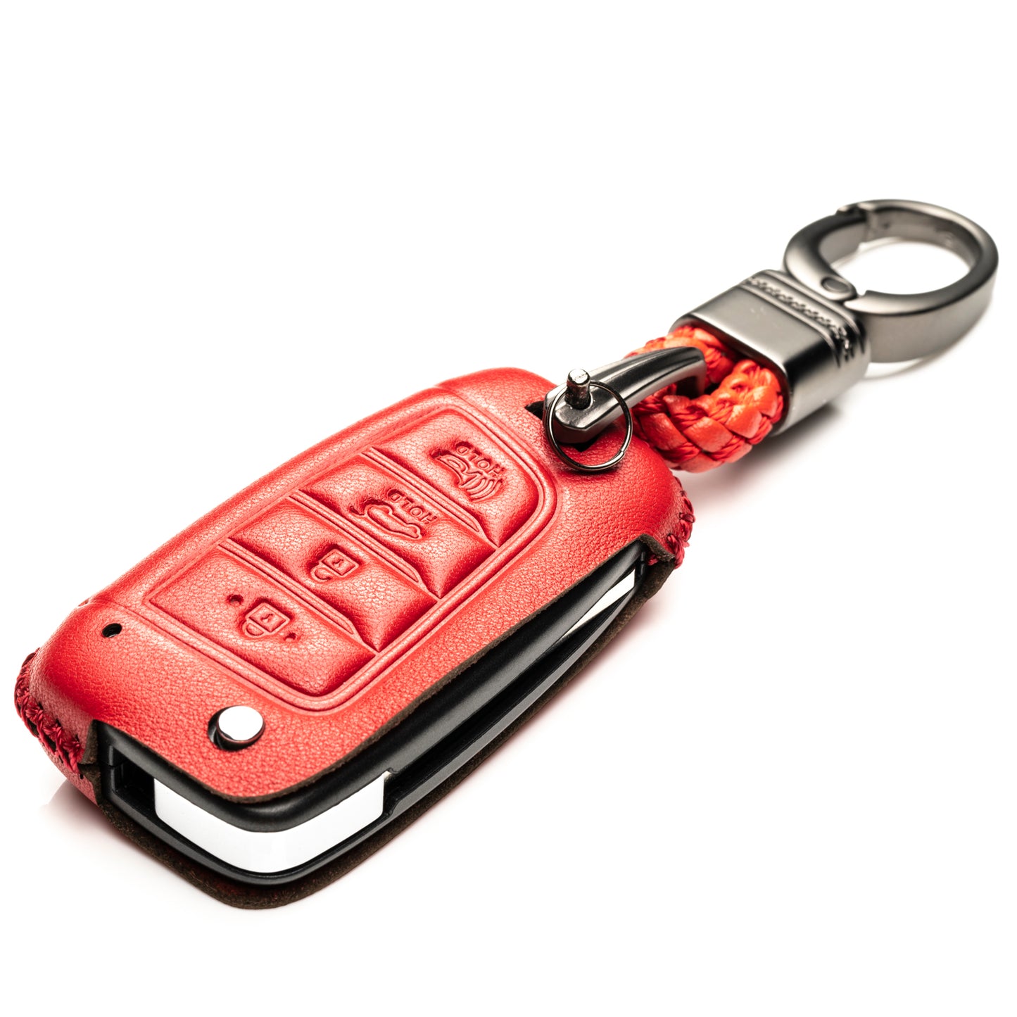 Vitodeco Leather Key Fob Case Compatible for Hyundai Accent, Kona, Santa Fe, Tucson, Venue, Sonata, Veloster 2018-2022, 4-Button