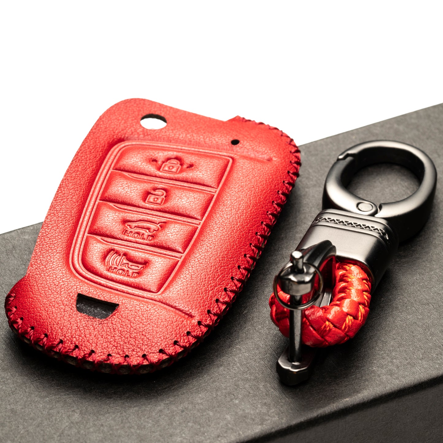 Vitodeco Leather Key Fob Case Compatible for Hyundai Accent, Kona, Santa Fe, Tucson, Venue, Sonata, Veloster 2018-2022, 4-Button