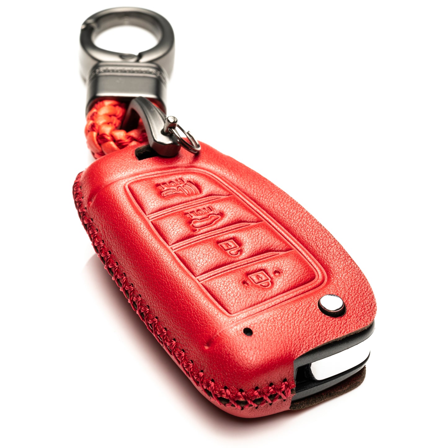 Vitodeco Leather Key Fob Case Compatible for Hyundai Accent, Kona, Santa Fe, Tucson, Venue, Sonata, Veloster 2018-2022, 4-Button