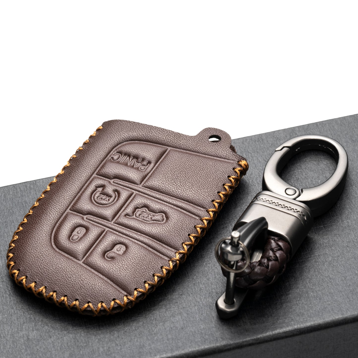 Vitodeco Leather Key Fob Case Compatible for JEEP, Dodge, Chrysler, 3 to 5-Button