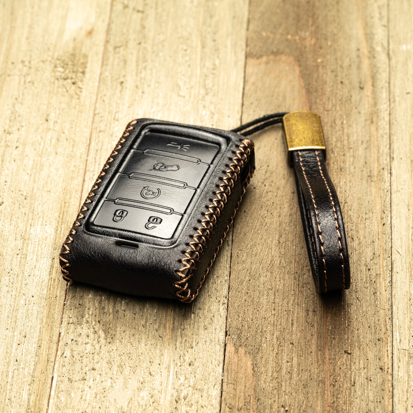 Vitodeco Superior Leather Key Fob Case Compatible for Jeep Wagoneer, Jeep Grand Wagoneer, Jeep Grand Cherokee 2022-2024, New 5-Button