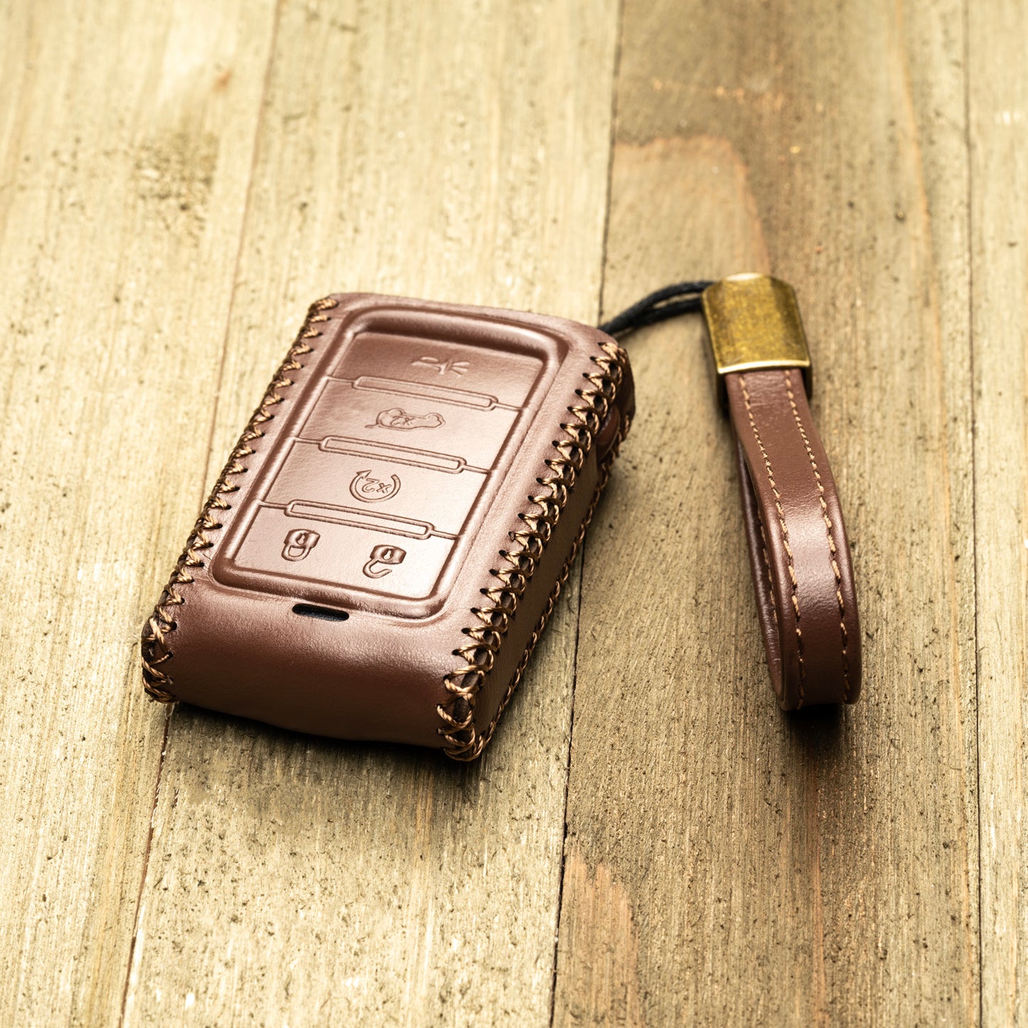 Vitodeco Superior Leather Key Fob Case Compatible for Jeep Wagoneer, Jeep Grand Wagoneer, Jeep Grand Cherokee 2022-2024, New 5-Button