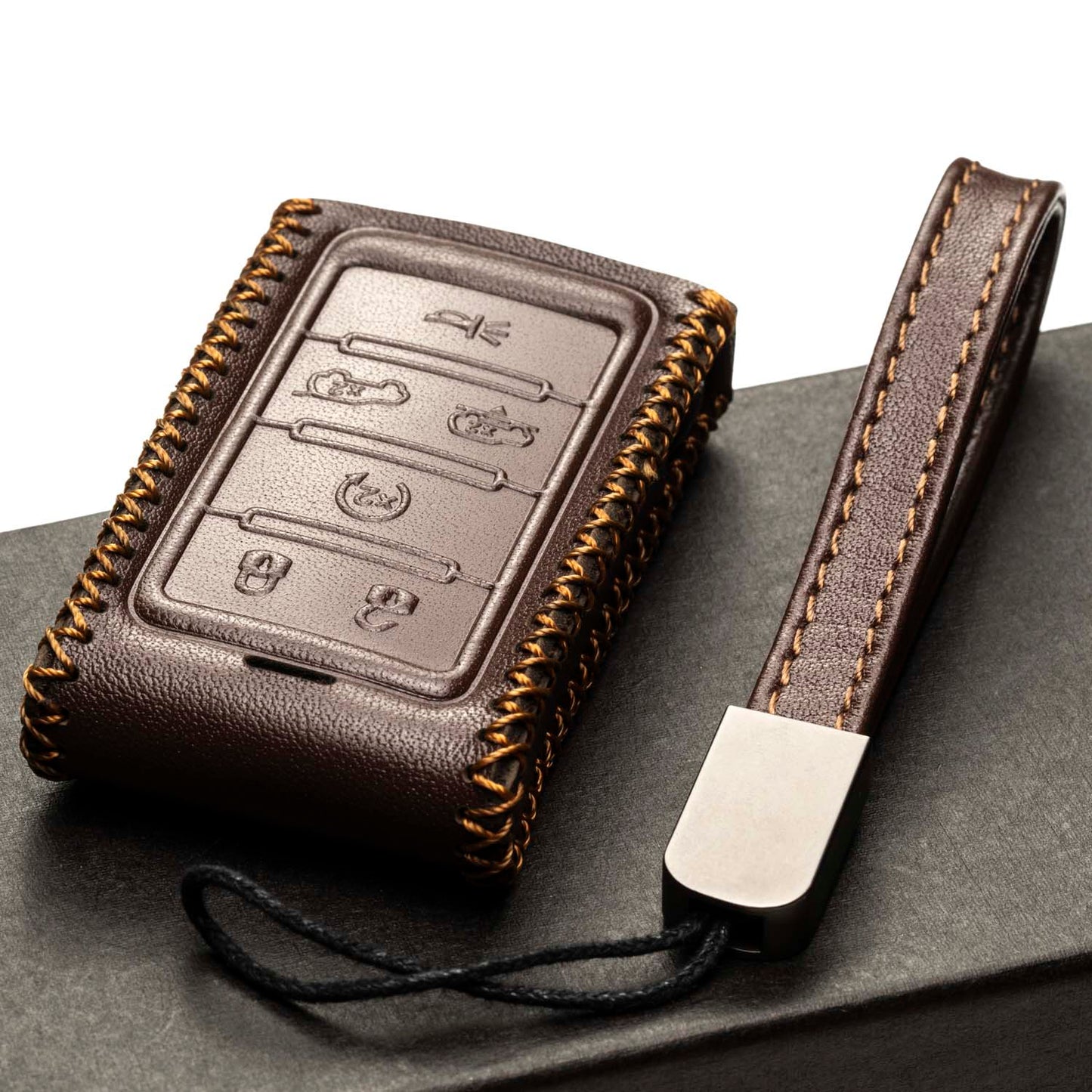 Vitodeco Leather Key Fob Case Compatible for Jeep Wagoneer, Jeep Grand Wagoneer, Jeep Grand Cherokee 2022-2024, 6-Button