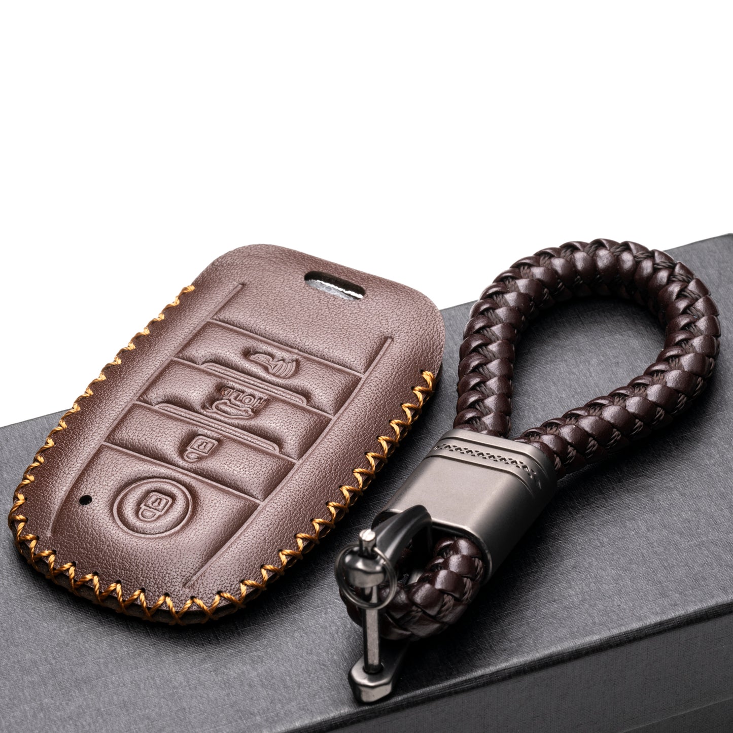Vitodeco Leather Key Fob Case Compatible for KIA, 4-Button