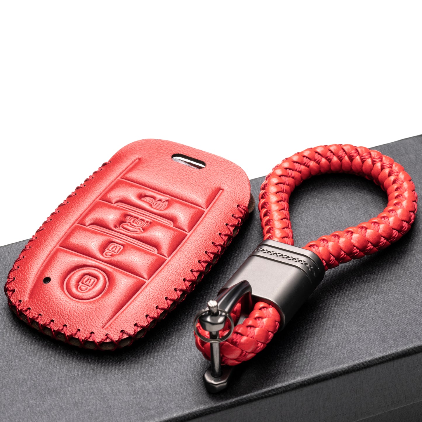 Vitodeco Leather Key Fob Case Compatible for KIA, 4-Button