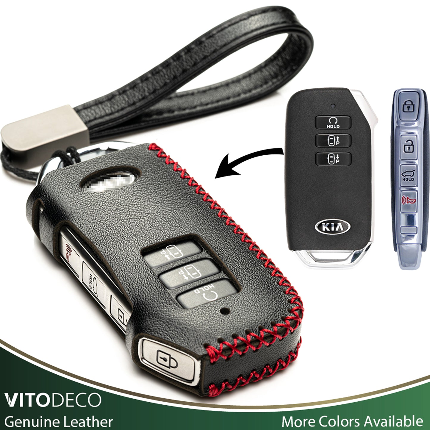 Vitodeco Leather Key Fob Case Compatible for Kia Soul, Seltos, Sportage, NIRO, Sorento, Telluride, Rio, Forte, K5 2019-2022, 7-Button