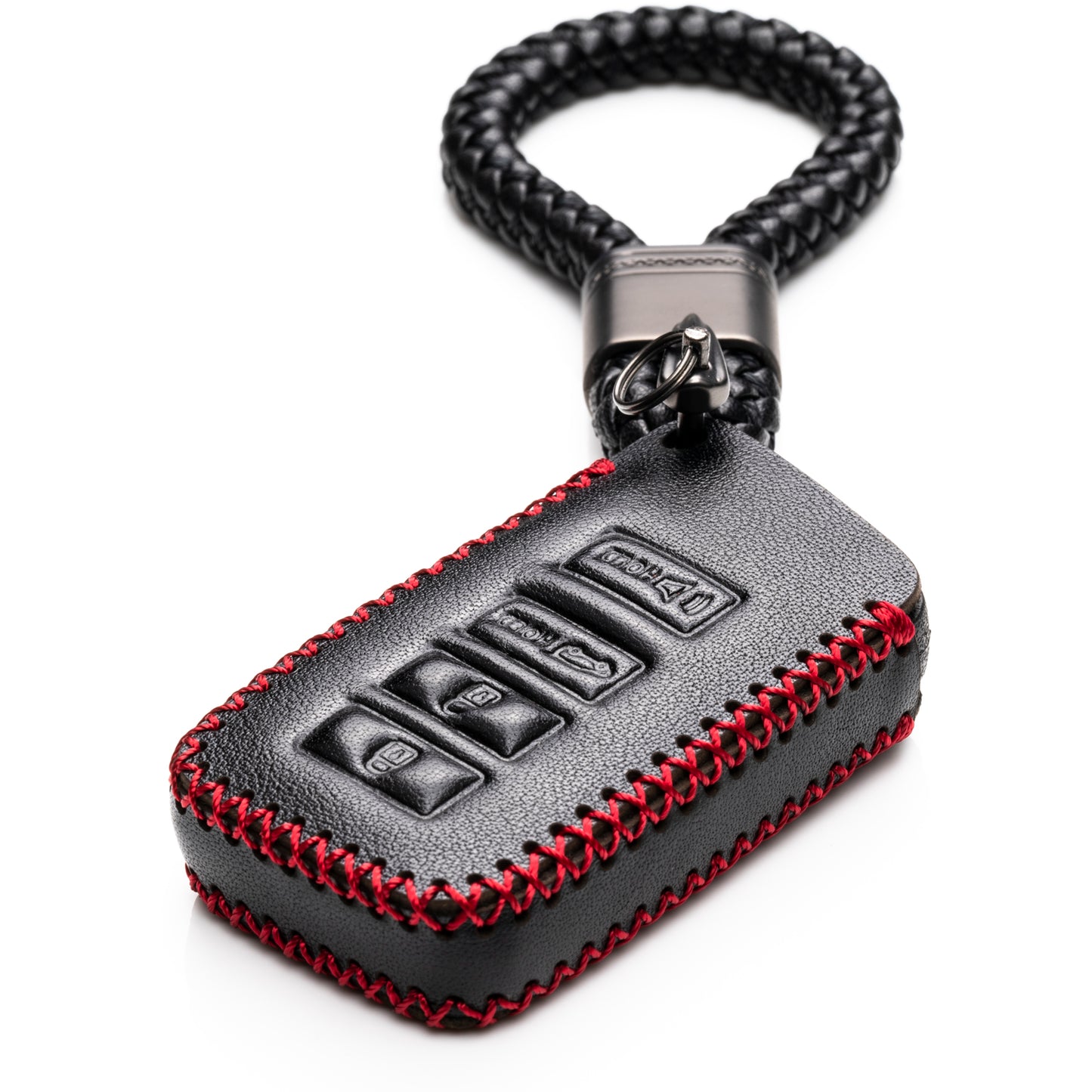 Vitodeco Leather Key Fob Case Compatible for 2014-2021 Lexus UX, NX, RX, GX, LX, IS, ES, GS, LS with Braid Key Strap, 4-Button