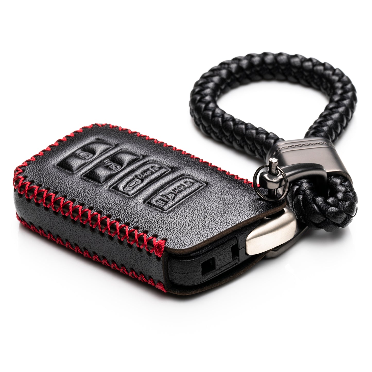 Vitodeco Leather Key Fob Case Compatible for 2014-2021 Lexus UX, NX, RX, GX, LX, IS, ES, GS, LS with Braid Key Strap, 4-Button