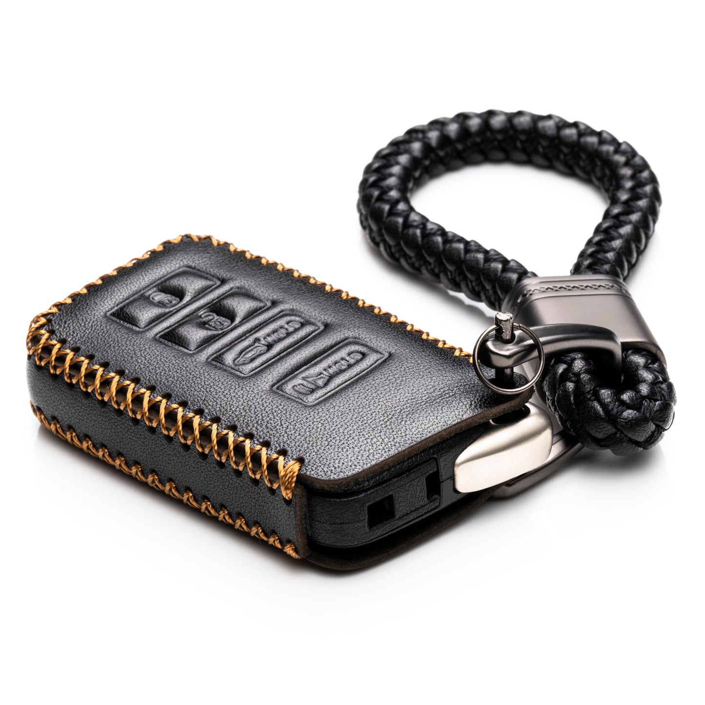 Vitodeco Leather Key Fob Case Compatible for 2014-2021 Lexus UX, NX, RX, GX, LX, IS, ES, GS, LS with Braid Key Strap, 4-Button