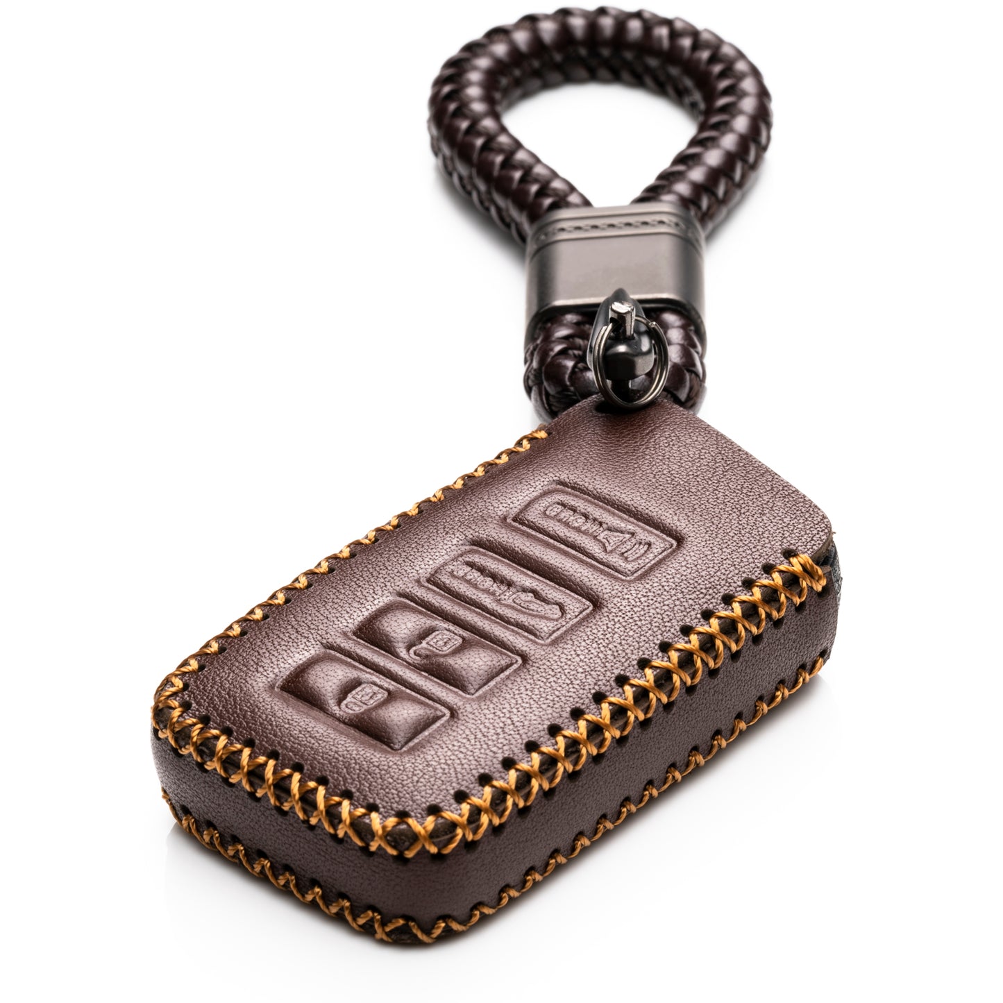 Vitodeco Leather Key Fob Case Compatible for 2014-2021 Lexus UX, NX, RX, GX, LX, IS, ES, GS, LS with Braid Key Strap, 4-Button