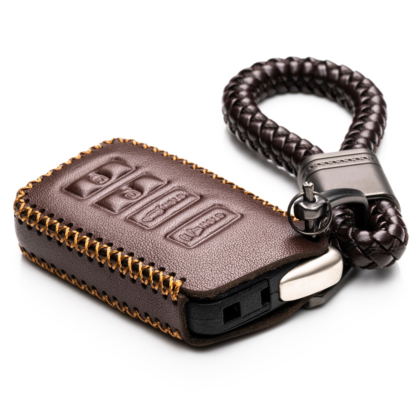 Vitodeco Leather Key Fob Case Compatible for 2014-2021 Lexus UX, NX, RX, GX, LX, IS, ES, GS, LS with Braid Key Strap, 4-Button