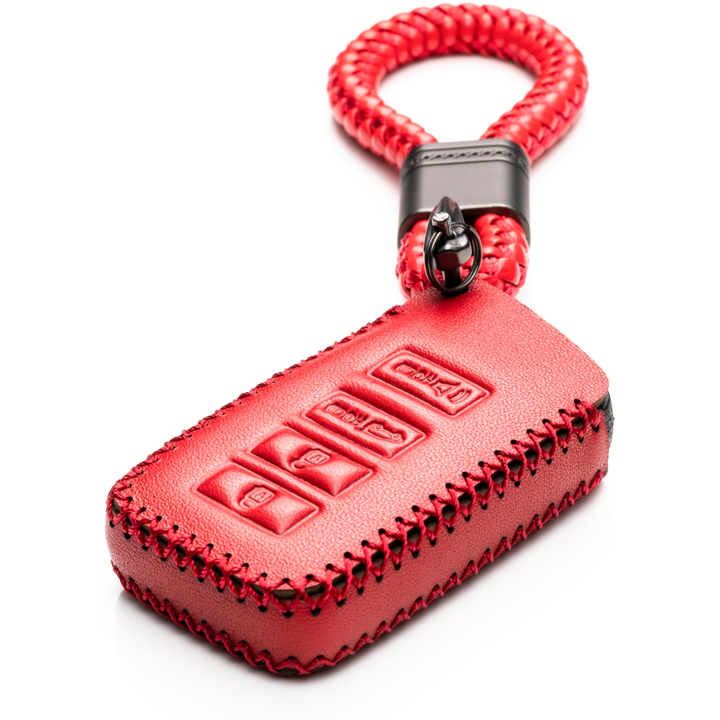 Vitodeco Leather Key Fob Case Compatible for 2014-2021 Lexus UX, NX, RX, GX, LX, IS, ES, GS, LS with Braid Key Strap, 4-Button