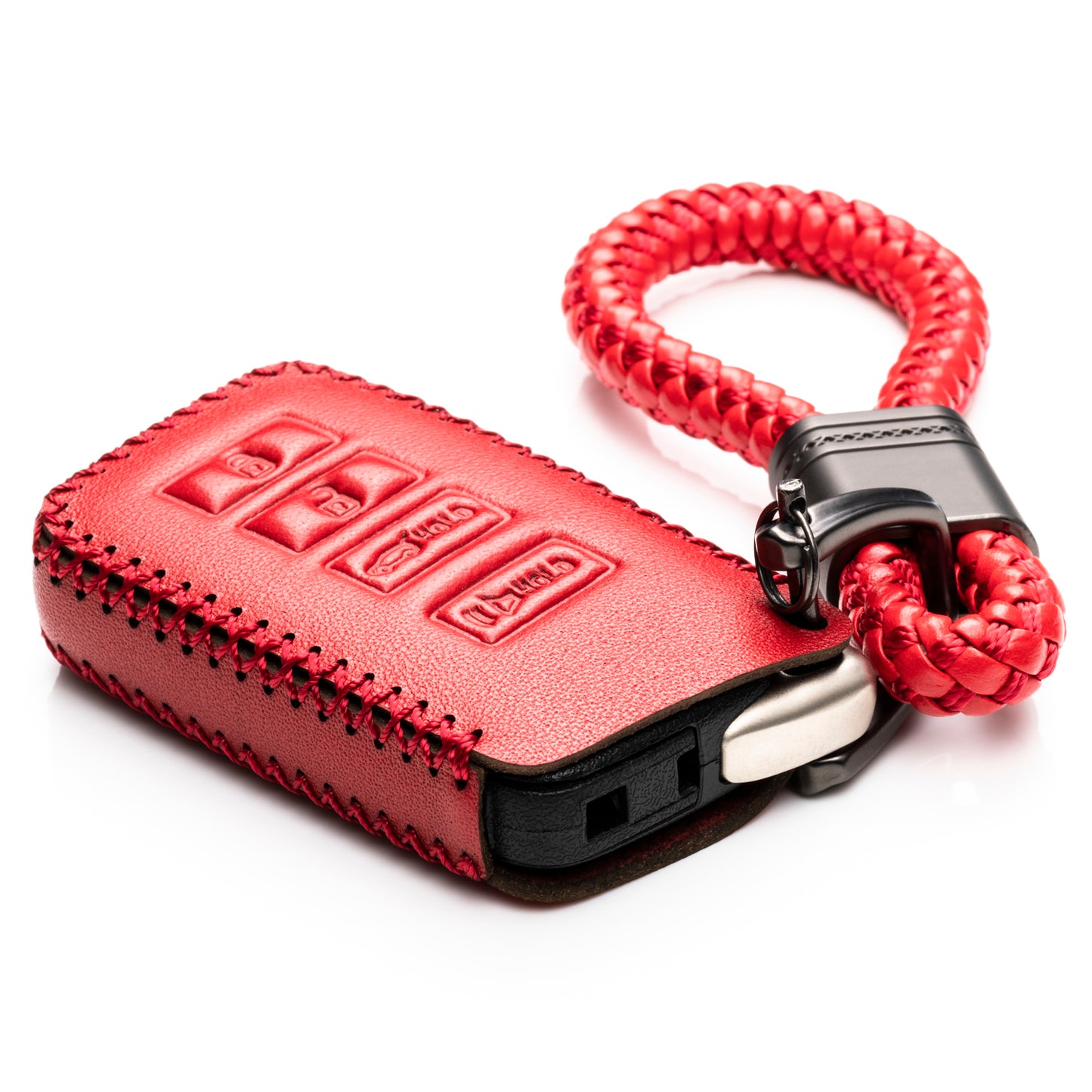 Vitodeco Leather Key Fob Case Compatible for 2014-2021 Lexus UX, NX, RX, GX, LX, IS, ES, GS, LS with Braid Key Strap, 4-Button