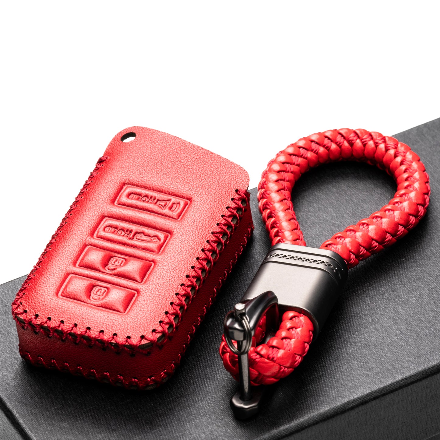 Vitodeco Genuine Leather Smart Key Fob Case Cover Protector with Key Chain Strap - Compatible for Lexus UX, NX, RX, GX, LX, is, ES, GS, LS (2014-2021 Models) - 4-Button