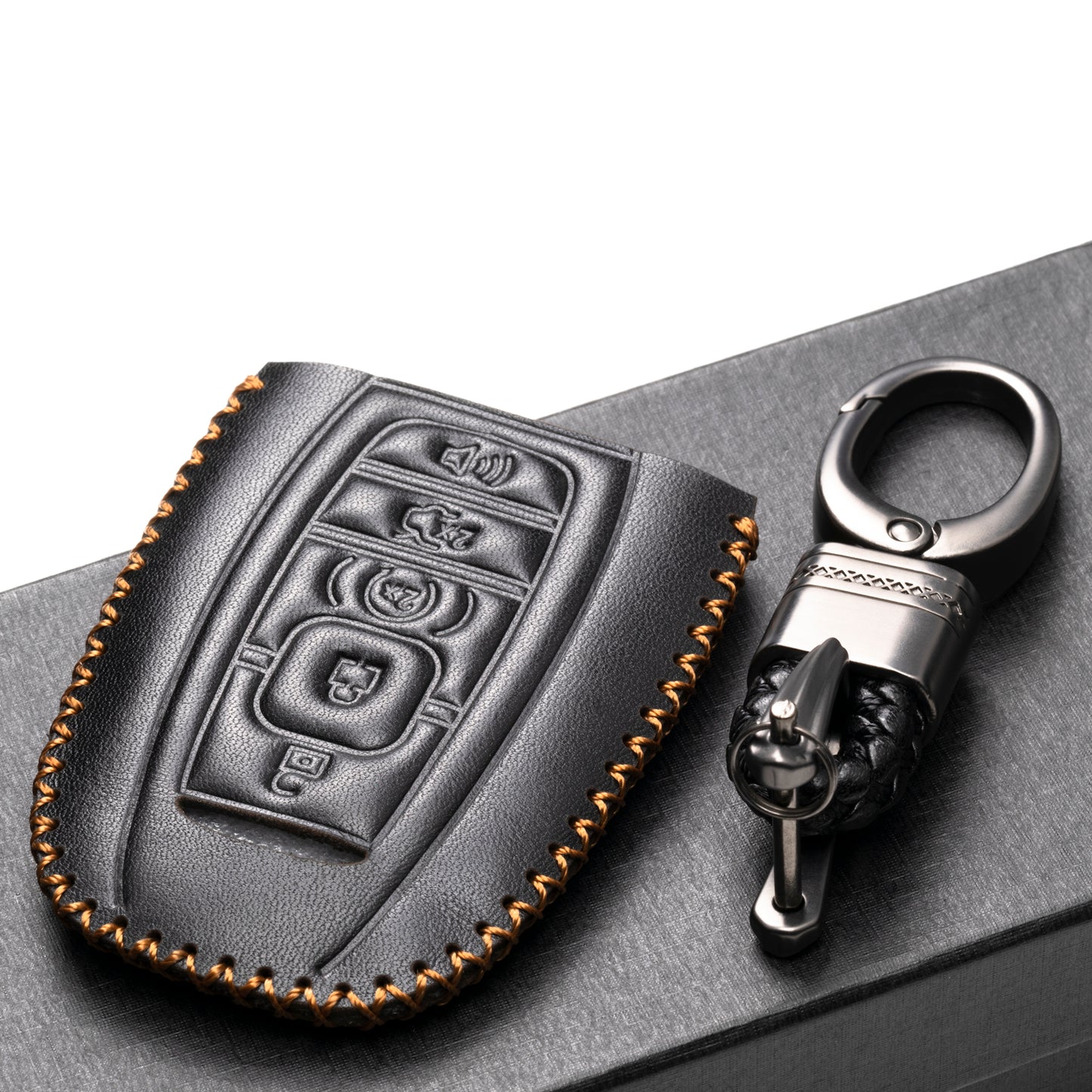 Vitodeco Leather Key Fob Case Compatible for Lincoln Continental, MKC, MKZ, MKX 2017-2022, Lincoln Navigator 2018-2022, Lincoln Nautilus 2020-2022, 5-Button