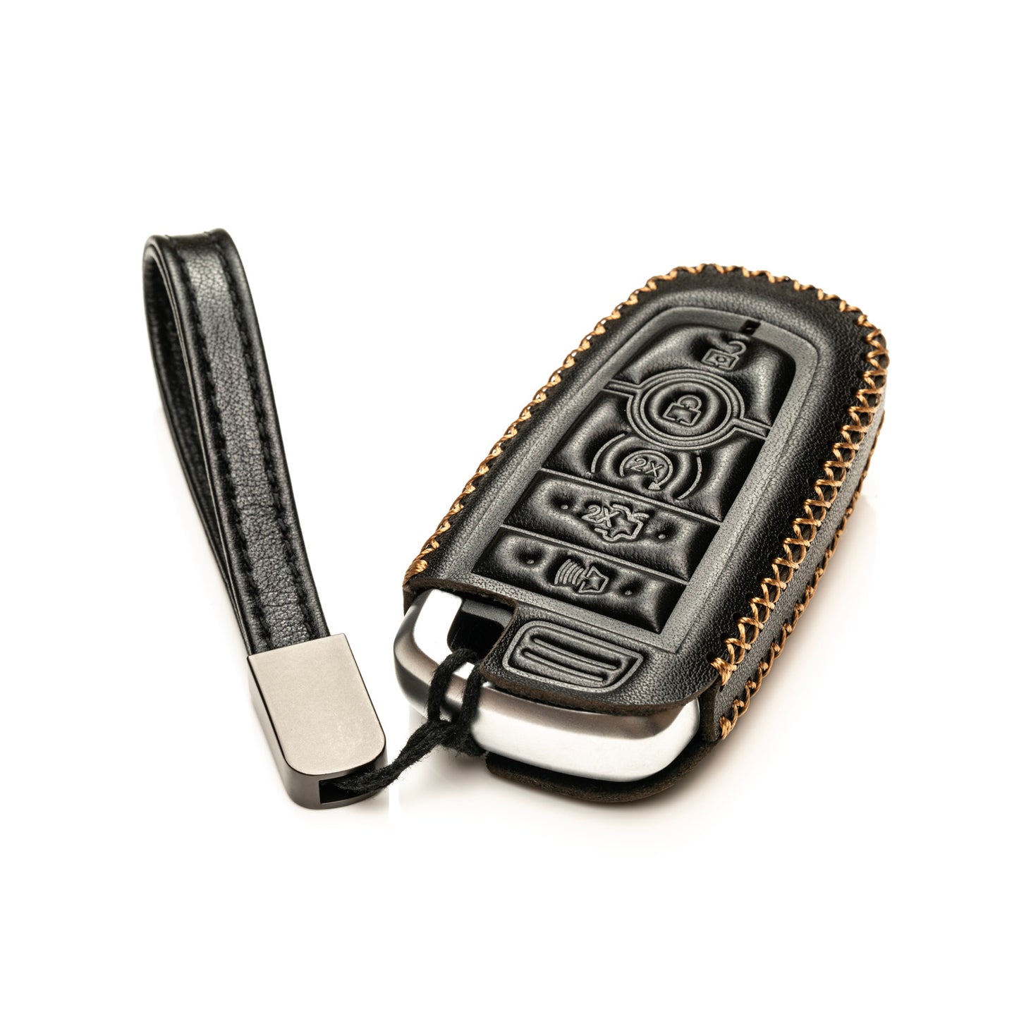 Vitodeco Genuine Leather Smart Key Fob Case Compatible with Ford Mustang 2018-2025, Ford Mustang Mach-E 2021-2025, 5-Button