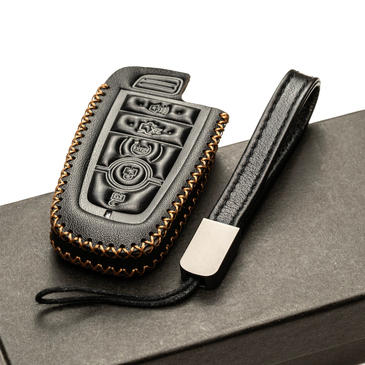 Vitodeco Genuine Leather Smart Key Fob Case Compatible with Ford Mustang 2018-2025, Ford Mustang Mach-E 2021-2025, 5-Button