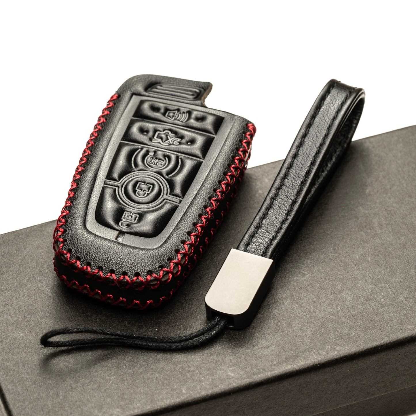 Vitodeco Genuine Leather Smart Key Fob Case Compatible with Ford Mustang 2018-2025, Ford Mustang Mach-E 2021-2025, 5-Button