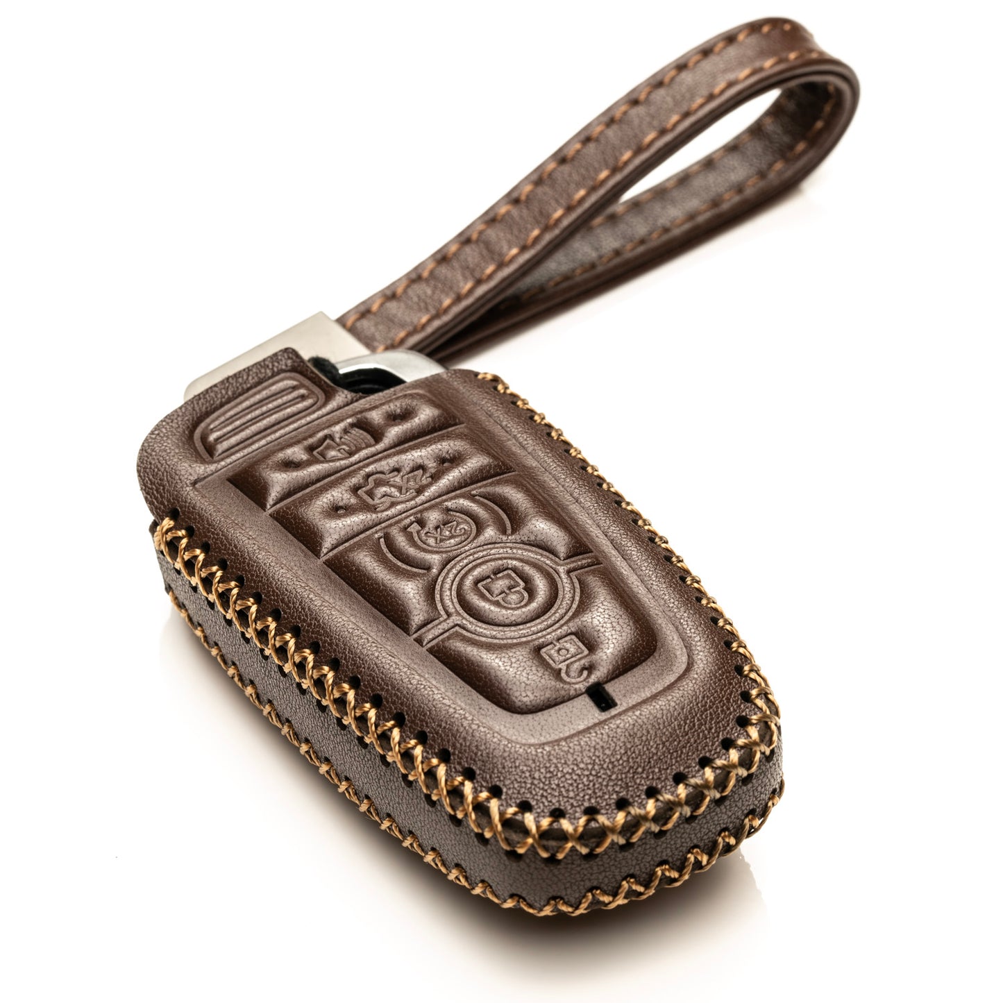 Vitodeco Genuine Leather Smart Key Fob Case Compatible with Ford Mustang 2018-2025, Ford Mustang Mach-E 2021-2025, 5-Button