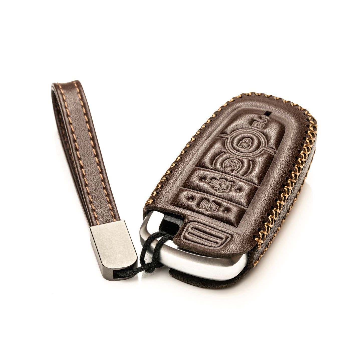 Vitodeco Genuine Leather Smart Key Fob Case Compatible with Ford Mustang 2018-2025, Ford Mustang Mach-E 2021-2025, 5-Button