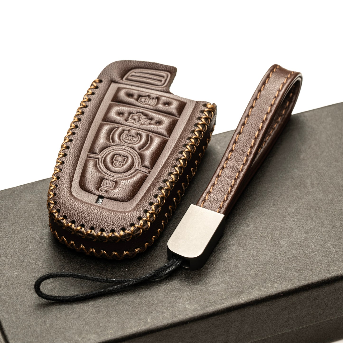 Vitodeco Genuine Leather Smart Key Fob Case Compatible with Ford Mustang 2018-2025, Ford Mustang Mach-E 2021-2025, 5-Button