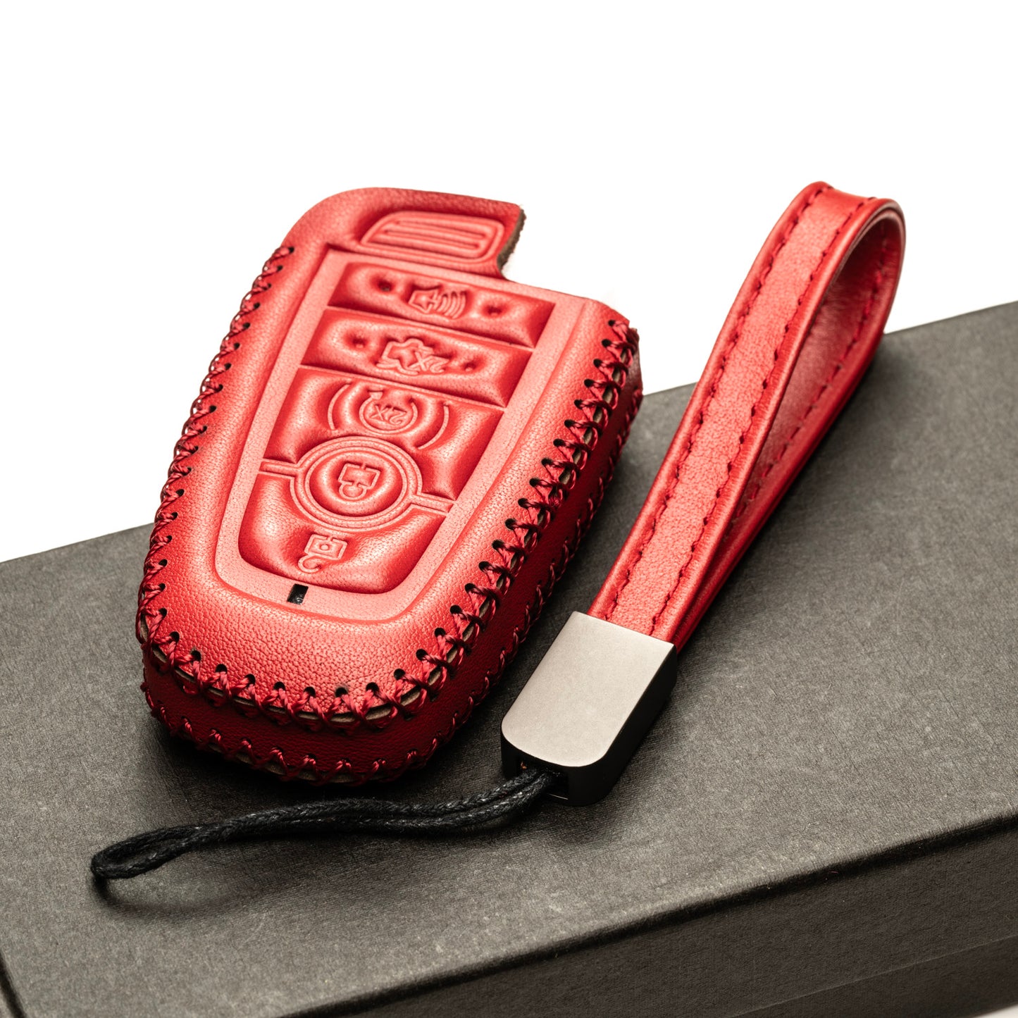 Vitodeco Genuine Leather Smart Key Fob Case Compatible with Ford Mustang 2018-2025, Ford Mustang Mach-E 2021-2025, 5-Button