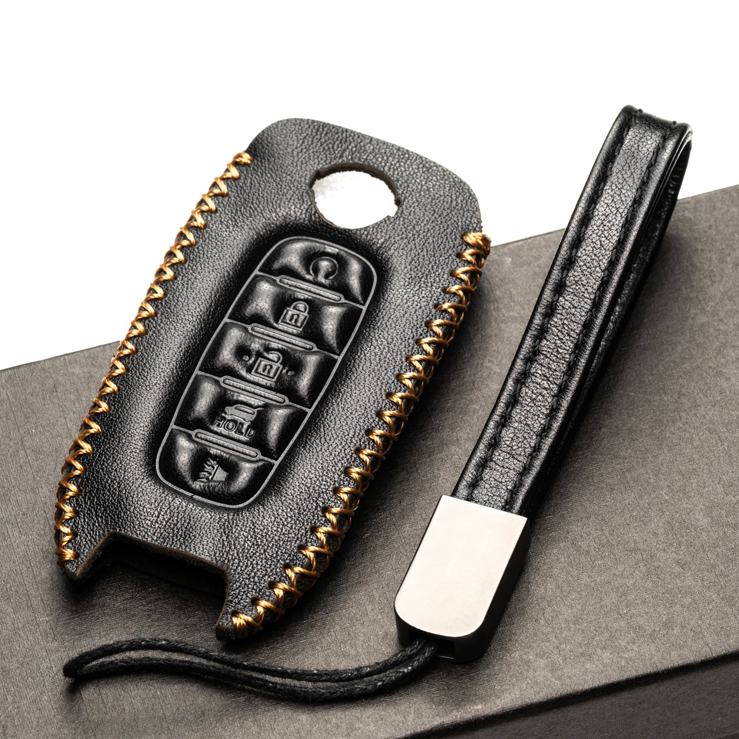 Vitodeco Genuine Leather Smart Key Fob Case Compatible with Nissan Sentra, Versa, Rogue, Pathfinder, Murano, Kicks, Ariya, Armada, 5-Button