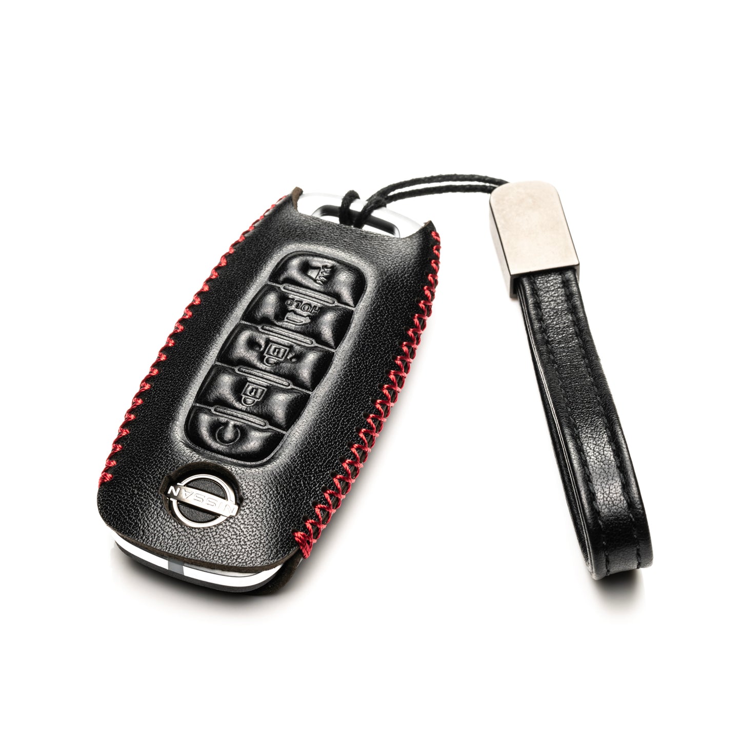 Vitodeco Genuine Leather Smart Key Fob Case Compatible with Nissan Sentra, Versa, Rogue, Pathfinder, Murano, Kicks, Ariya, Armada, 5-Button