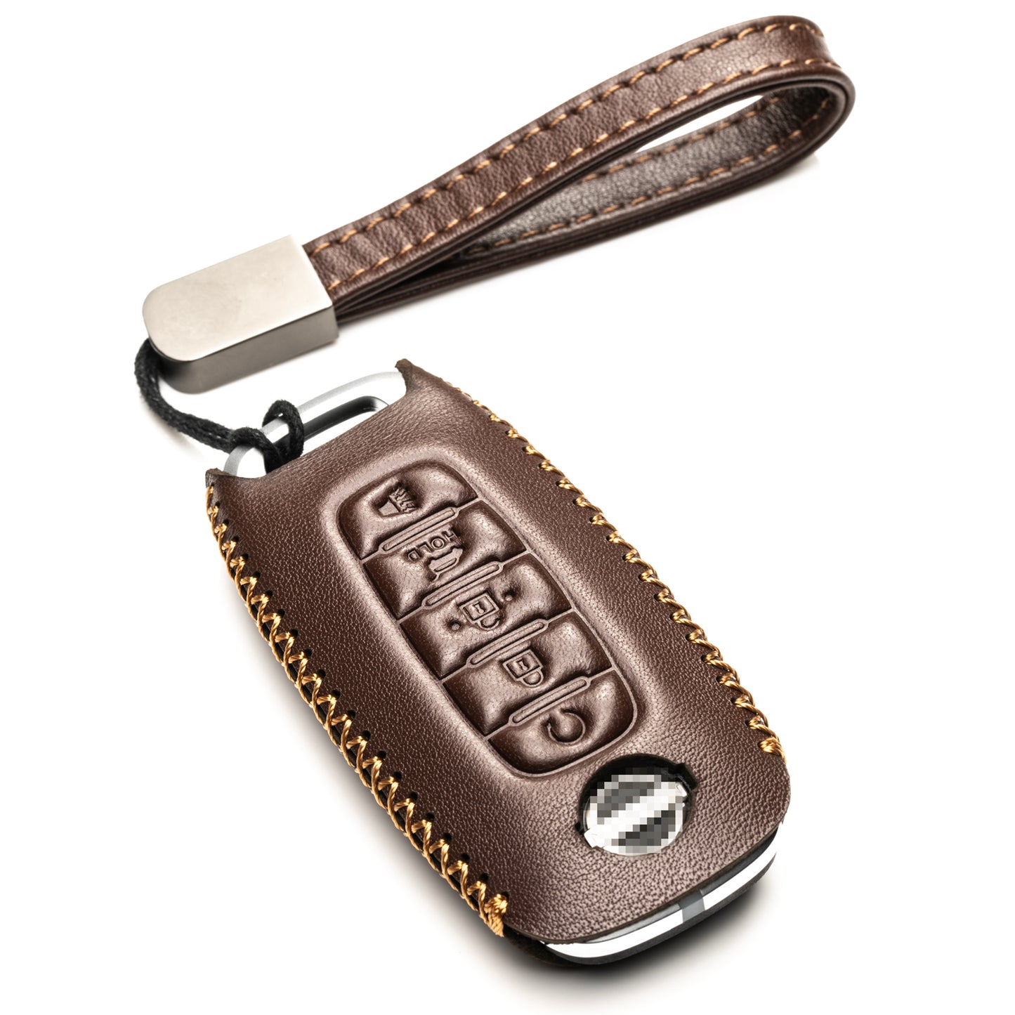 Vitodeco Genuine Leather Smart Key Fob Case Compatible with Nissan Sentra, Versa, Rogue, Pathfinder, Murano, Kicks, Ariya, Armada, 5-Button