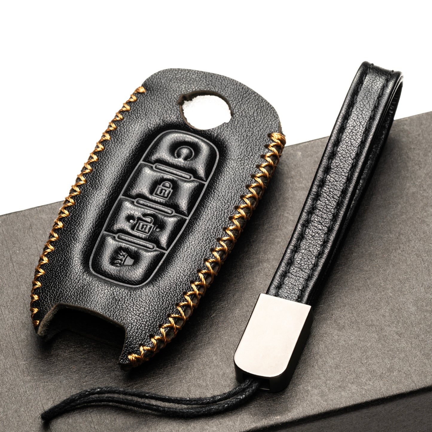 Vitodeco Genuine Leather Smart Key Fob Case Compatible with Nissan Sentra, Versa, Rogue, Pathfinder, Murano, Kicks, Ariya, Armada, Remote Start