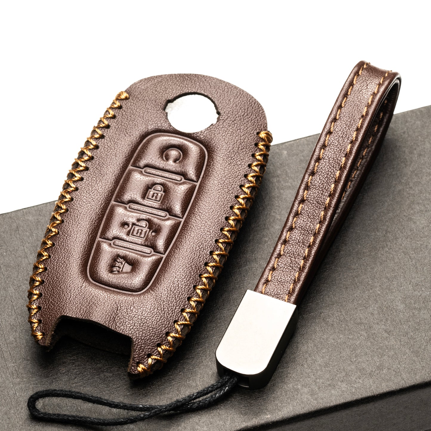 Vitodeco Genuine Leather Smart Key Fob Case Compatible with Nissan Sentra, Versa, Rogue, Pathfinder, Murano, Kicks, Ariya, Armada, Remote Start