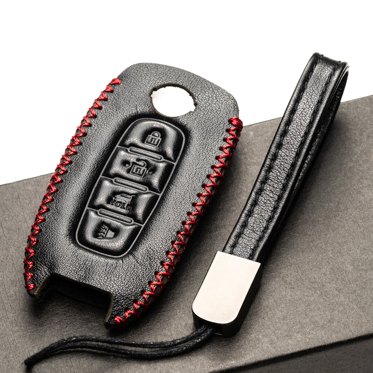 Vitodeco Genuine Leather Smart Key Fob Case Compatible with Nissan Sentra, Versa, Rogue, Pathfinder, Murano, Kicks, Ariya, Armada, Trunk Button